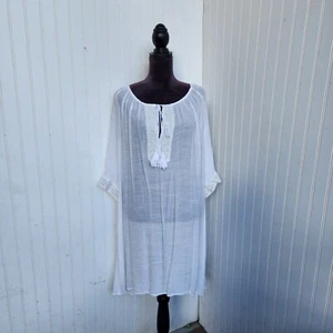 Women's Swimsuit Cover Up Dress White Crochet Lace Sheer 3/4 Sleeves Plus Sz 2XL - Picture 1 of 3
