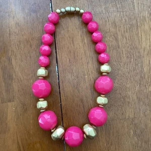 Acrylic Retro Necklace Pink & Gold - Picture 1 of 3