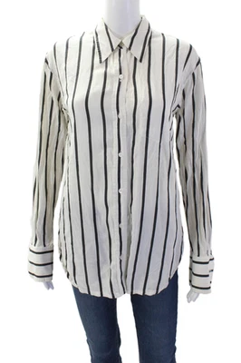 Camisa ALC Mujer Botón Frontal Manga Larga Cuello Rayas Blanca Negra Talla 4 Foto 1 de 4