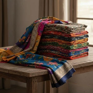 Sanskriti Vintage Silk Sarees Hand Beaded Embroidered Woven Fabric Craft Lot - Picture 1 of 8