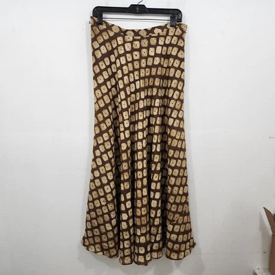 Maxi Falda Vintage Jones New York Línea A 100% Seda Geo Estampado Marrón Beige Talla 12 Foto 1 de 4