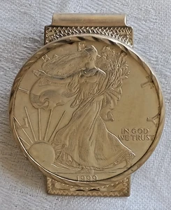 1999 American Eagle .999 1 oz Silver Coin Money Clip Frontier Silver Reno Nevada - Picture 1 of 5