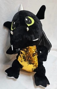 GLITZIES Sequingold/silver Double Sided colour Plush Soft Toy Black Dragon 20" - Picture 1 of 7