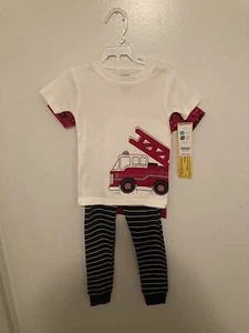 Carter's Boys Firetruck Pajama set Black Red 3 Piece Size 2T New W/ Tags - Picture 1 of 5