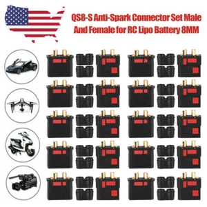 10 Pairs QS8-S 8MM Anti-Spark Connector Set Male And Female for RC Lipo Battery - Picture 1 of 15