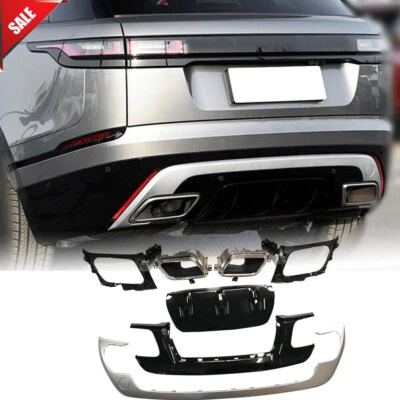 Kit de carrocería difusora de parachoques trasero con puntas de escape plateadas para Range Rover Velar 17-19 Foto 1 de 4