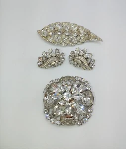 Eisenberg Rhinestone Brooch Trifari Crown Clip On Earrings Vintage Jewelry Lot - Picture 1 of 9