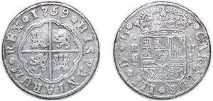 Spain 1759 MJ 2 Reales Silver 833 VF - Picture 1 of 1