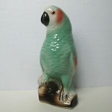 Vintage Ceramic Light Green Parrot Made In Brazil Decorative Bird Figurine