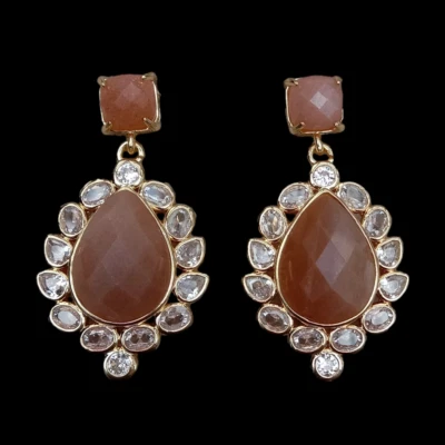 Pendientes Lágrima Piedra Solar Natural Gota Circonita Pavé Pendientes Mujer Aniversario Foto 1 de 4