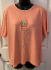 Classic Elements Women?S Top Size 16-18W Peach Embroidered Palm Tree
