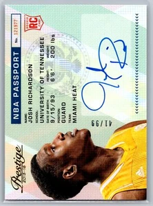 2015-16 Panini Prestige #PAS-JRN Josh Richardson NBA Passport Auto /99 - Foto 1 di 2