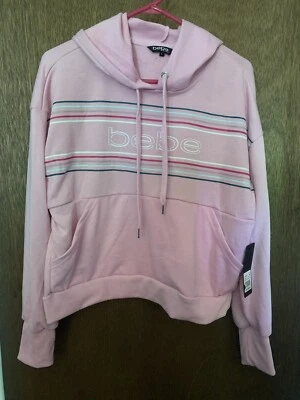 Sudadera con Capucha Bebe Sport Logo a Rayas Rosa Mujer Talla Grande Camisa Recortada Nueva Foto 1 de 4