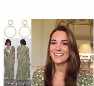 ZARA khakigrünes gestuftes Midi-Kleid mit Blumenmuster ASO Kate Middleton 0097/026 ALLE GRÖSSEN
