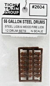 Tichy Train Gruppe Spur N 55 Gallonen Stahltrommeln 12 Stück Set braun #2604 - Bild 1 von 3