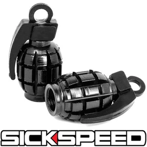 2 BLACK ANODIZED GRENADE VALVE STEM CAP KIT/SET FOR MOTORCYCLE TIRES M7 - Bild 1 von 1