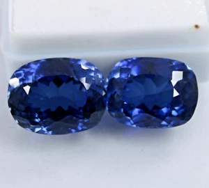 17.50 Ct Natural Kashmiri Blue Sapphire Cushion Certified Loose Gemstone Pair - Picture 1 of 6