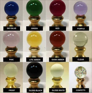 LAMP FINIAL-GLASS ORB IN 12 COLORS-SOLID BRASS BASE W/DUAL THREAD (1-Pc.) - Picture 1 of 40