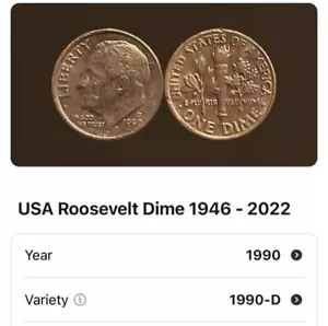 1990 D ROOSEVELT DIME MINT ERROR OFF CENTER STRIKE 1X1 - Picture 1 of 4
