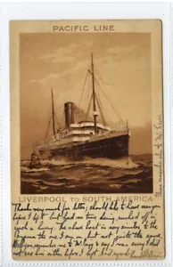 (Gd2490) Pacific Line barco de vapor S.S. ORITA, Liverpool a Sudamérica 1905 - Imagen 1 de 4