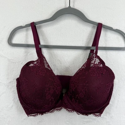 Sujetador Victorias Secret 34DDD Ligeramente Forrado Encaje Borgoña Granate Dorado Foto 1 de 4