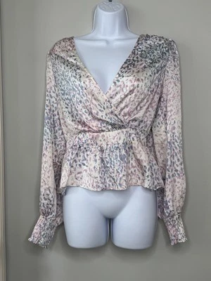 Top Express Satén Peplum S Púrpura Rosa Estampado Abstracto Romántico Lechera Coqueta Foto 1 de 4