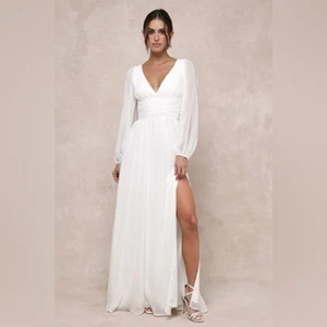 Lulus Women’s Enchant My Love White V-Neck Long Sleeve Maxi Dress Size XL NEW - Picture 1 of 13