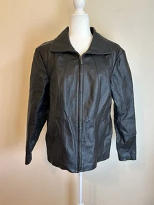 East 5th Vintage schwarzer taillierter Reißverschluss Leder Blazer Jacke XL Y2K dezenter Luxus - Bild 1 von 5