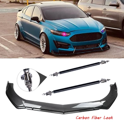 Carbon Fiber Front Bumper Lip Spoiler Splitter Strut Rod For Ford Fusion SE - Image 1 of 4