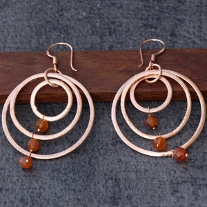 Beaded Carnelian Copper Plated Gemstone Earrings 2.7" Gifts Jewelry AU u272 - Picture 1 of 3