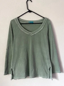 Fresh Produce Top Women XS Green Cotton V-Neck Long Sleeve USA Made Casual - Picture 1 of 7