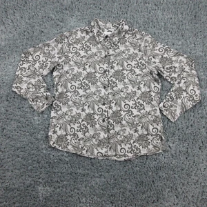 Foxcroft Shirt Damen 12 grau schwarz geformt geometrisches Blumenmuster Langarm - Bild 1 von 17
