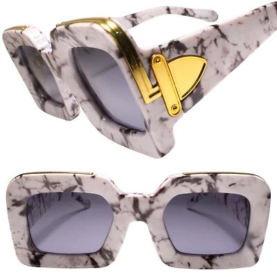 Faux Marble and Gold Chunky Rap Shades Bold and Thick Frame Hip Hop Sunglasses - Image 1 of 3