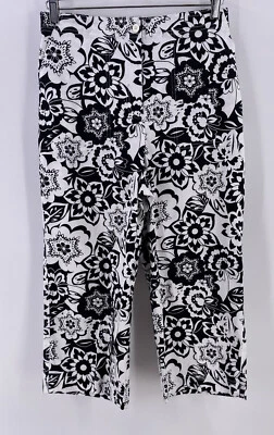 Classic Elements Capris 12 Mujer Negro Blanco Floral Bolsillos Elásticos Foto 1 de 4