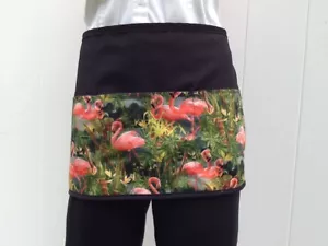 Schwarze Flamingos Tropical Server Kellnerin Taille Halbschürze 3 Taschen Restaurant - Bild 1 von 3