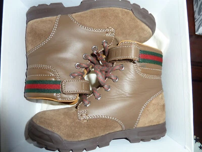 GUCCI Cuero Gamuza Guccissima Marrón Bota Niño Pequeño Talla 26 Euro Ligeramente Usada Foto 1 de 4