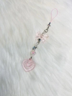 Dije de teléfono rosa corazón accesorios correa Y2K arco rosa nuevo hecho a mano regalo Foto 1 de 2
