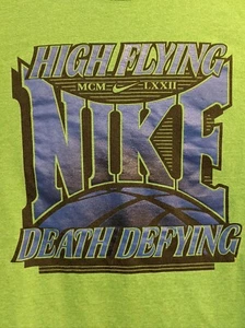 NIKE "High Flying Death Defying" Athletic Dept 80's Style Print Green XL T-Shirt - Picture 1 of 3