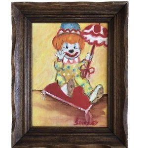 Kind Clown winkt Hallo rot Kissen Gemälde Shirley Horvath signiert Kunst - Bild 1 von 5