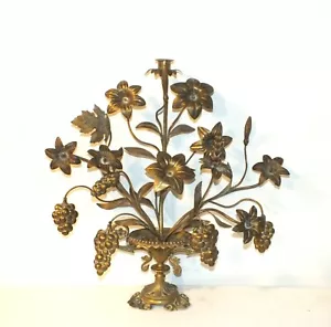 Antiker alter französischer religiöser Kirchenleuchter Messing Kerzenständer Blumen floral - Bild 1 von 11