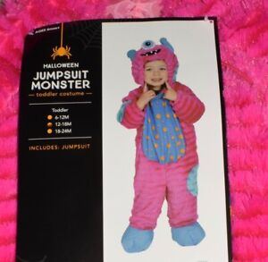 New Toddler Monster Jumpsuit Hooded Costume Pink Blue Plush Outfit 6-12 Months