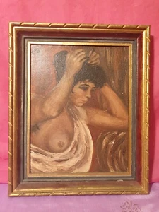 Tableau érotique Huile sur toile Jeune femme à la toilette - Picture 1 of 10