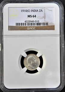 British India 1910-C Edward 2 Anna NGC Graded MS-64 - Picture 1 of 2