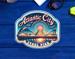 Atlantic City Sticker 3.5" x 3" New Jersey NJ Vinyl Indoor Outdoor Steel Pier - Bild 1 von 1