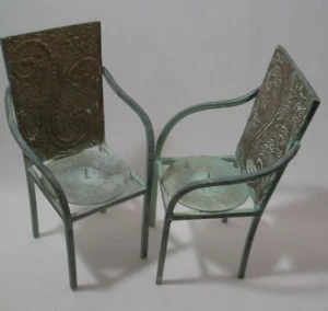 Candel Holders Metal Chair Shaped Light Green & Gol 9" Tall Vintage - Picture 1 of 12