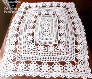 NAPPE SURNAPPE CROCHET MAIN rectangulaire 65x85 BLANC SUPER PROMO - Picture 1 of 3