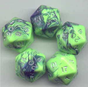 RPG Dice Set of 5 D20 - Toxic Green-Blue - Picture 1 of 1