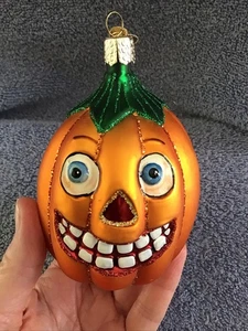 Glass Halloween Ornament PUMPKIN Jack O Lantern OWC Carved Pumpkin Smile - Picture 1 of 10