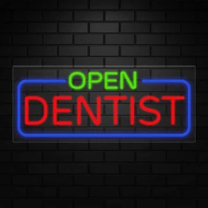 Offener Zahnarzt Leuchtreklame für Einzelhandelsanzeigen | LED Flex Neon | 32" Breite x 13" Höhe x 1" Tiefe - Bild 1 von 5