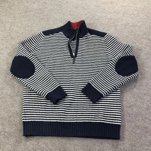 Tommy Hilfiger Sweater Mens Large Navy White Striped Half Zip Pullover Lambswool - Picture 1 of 14